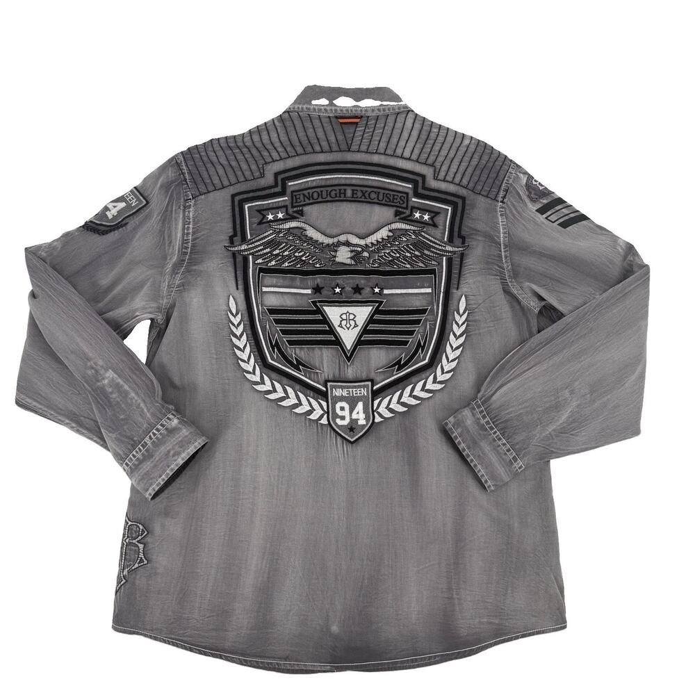 Roar Aviation Edition Men’s 2XL Gray Embroidered Military Moto Shirt 100% Cotton
